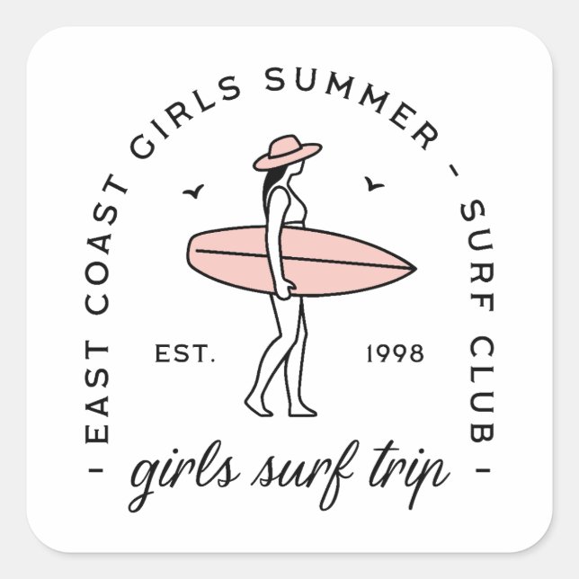Pegatina Cuadrada Girls trip surf club surfing besties summer surfer (Anverso)
