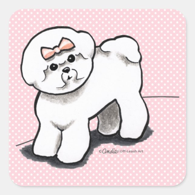 Pegatina Cuadrada Girly Bichon Frise (Anverso)