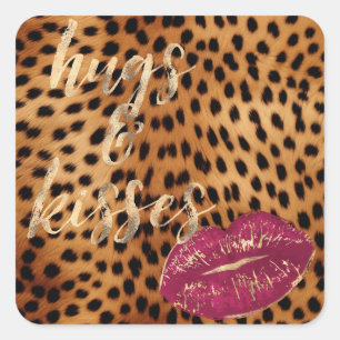 Pegatina Cuadrada Girly Glam Cheetah Leopard Abrazos y besos