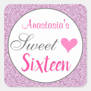 Pegatina Cuadrada Girly Glam Pink Lilac Purpurina Púrpura Dieciséis