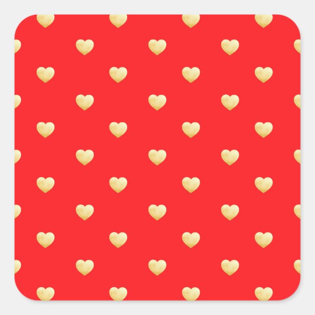 Pegatina Cuadrada Girly Hearts Gold Faux Relieve metalizado Red Patt (Anverso)