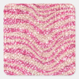 Pegatina Cuadrada Girly Pink Blush Glitter Zebra Pattern            