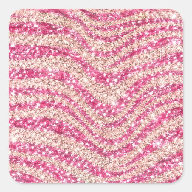 Pegatina Cuadrada Girly Pink Blush Glitter Zebra Pattern             (Anverso)