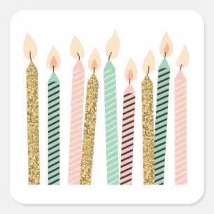 Pegatina Cuadrada Girly Pink Gold Birthday Happy Birthday PrettyGirl