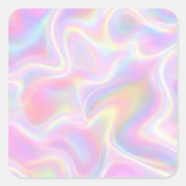 Pegatina Cuadrada Girly Vibrant Pastel Holographic Swirl Design     