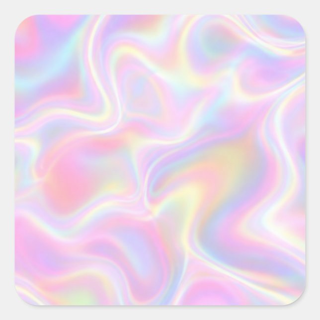 Pegatina Cuadrada Girly Vibrant Pastel Holographic Swirl Design      (Anverso)