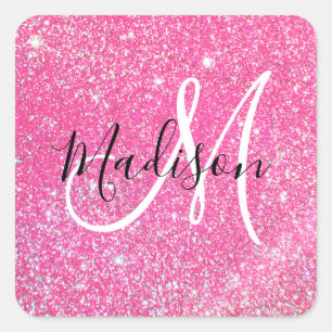 Pegatina Cuadrada Girona Glam Purpurina rosa caliente Esparkles Mono