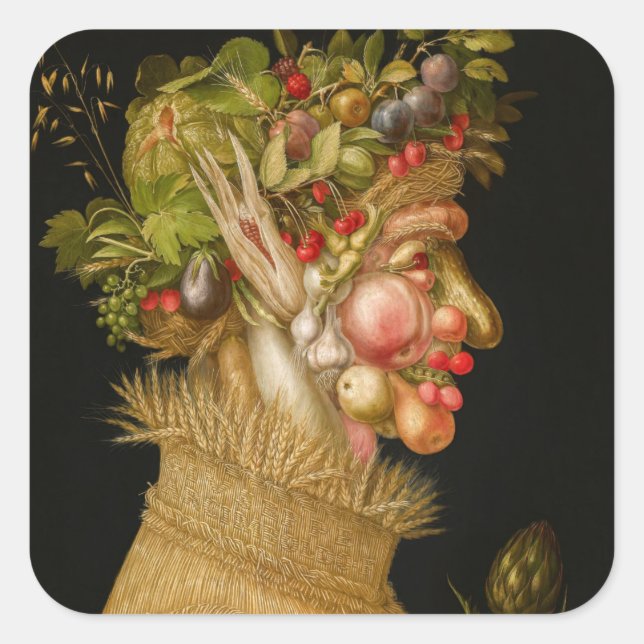 Pegatina Cuadrada Giuseppe Arcimboldo - Verano (Anverso)