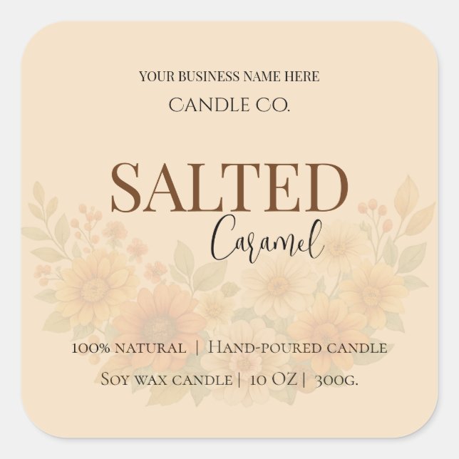 Pegatina Cuadrada Give Thanks Salted Caramel Candle Label (Anverso)