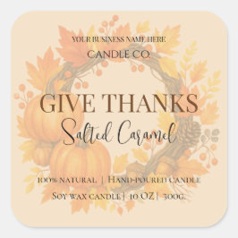 Pegatina Cuadrada Give Thanks Salted Caramel Candle Label