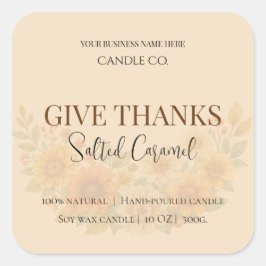Pegatina Cuadrada Give Thanks Salted Caramel Candle Label