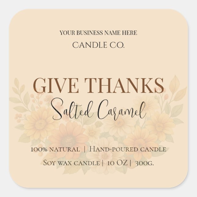 Pegatina Cuadrada Give Thanks Salted Caramel Candle Label (Anverso)