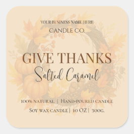 Pegatina Cuadrada Give Thanks Salted Caramel Candle Label