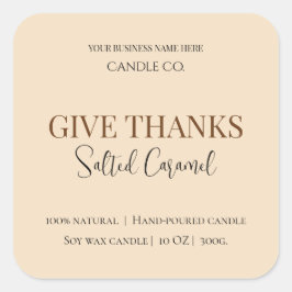 Pegatina Cuadrada Give Thanks Salted Caramel Candle Label