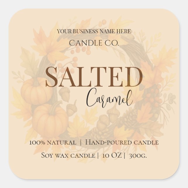 Pegatina Cuadrada Give Thanks Salted Caramel Candle Label (Anverso)