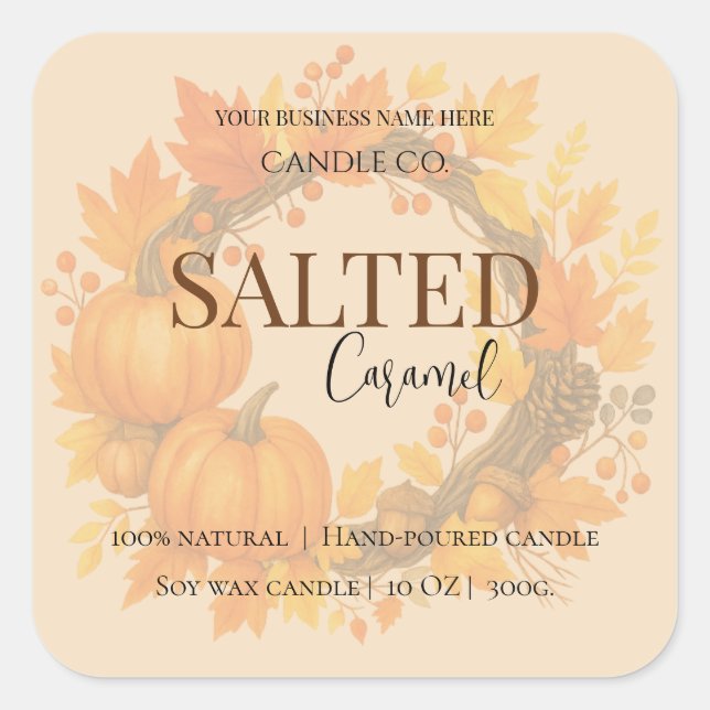 Pegatina Cuadrada Give Thanks Salted Caramel Candle Label (Anverso)