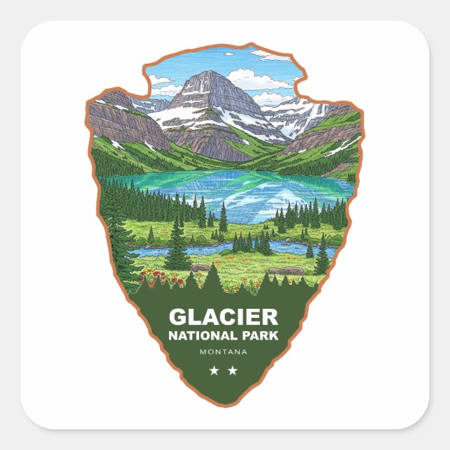 Pegatina Cuadrada Glacier National Park Montana Arrowhead (Anverso)