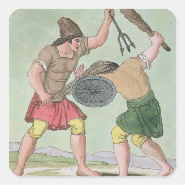 Pegatina Cuadrada Gladiadores romanos, de "L'Antica Roma", 1825 (col (Anverso)
