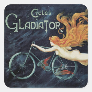 Pegatina Cuadrada Gladiator Cycles, Arte Antiguo Victoriano Nouveau
