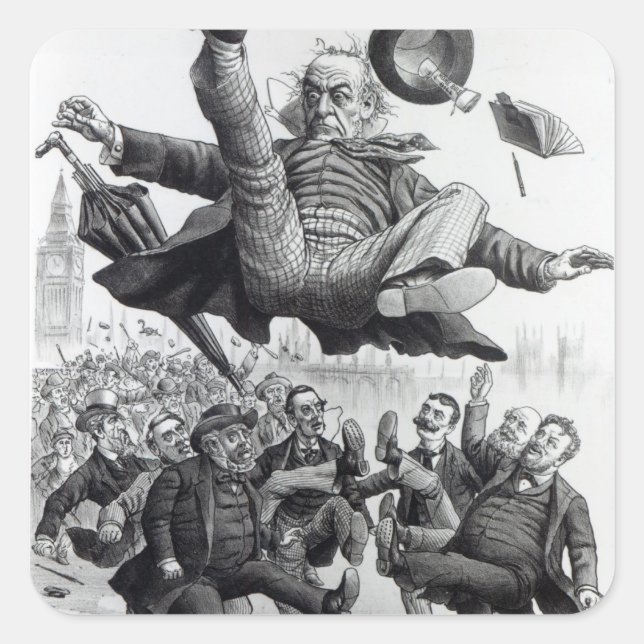 Pegatina Cuadrada Gladstone es expulsado del parlamento, c.1894 (Anverso)