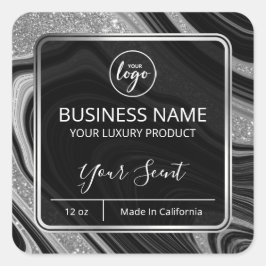 Pegatina Cuadrada Glam Agate Purpurina Plata Etiquetas de Velas Negr