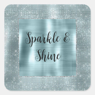 Pegatina Cuadrada Glam Aqua Glitzy Brillo Plateado