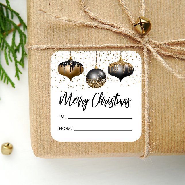 Pegatina Cuadrada Glam Black Gold Ornamates Feliz Navidad Desde (Subido por el creador)