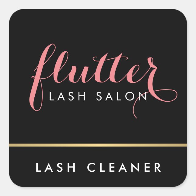 Pegatina Cuadrada Glam Black Pink Gold Lash Salon Lash Cleaner (Anverso)