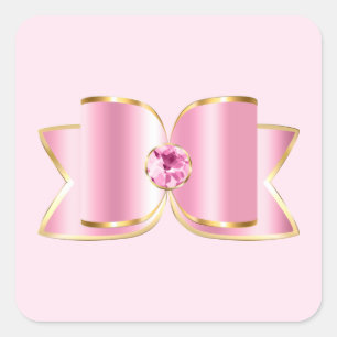 Pegatina Cuadrada Glam Bow rosa con piedra angular
