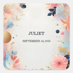 Pegatina Cuadrada Glam Bright Pastel Ombre Purpurina Bridal Shower