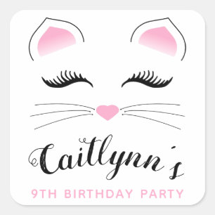 Pegatina Cuadrada Glam Cat Birday Party