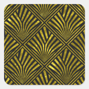 Pegatina Cuadrada Glam Deco: Patrón oro y negro