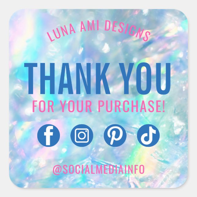 Pegatina Cuadrada Glam Elegant Colorful Rainbow Crystal Gracias (Anverso)