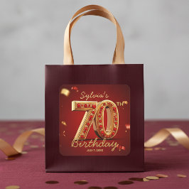 Pegatina Cuadrada Glam Elegant Gold & Ruby Red Gems 70th Birthday