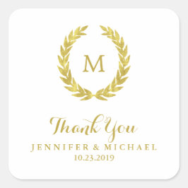Pegatina Cuadrada Glam Faux Relieve metalizado dorado Laurel Wreath 