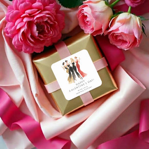 Pegatina Cuadrada Glam Four Pretty Elegant Ladies Galentine's Day