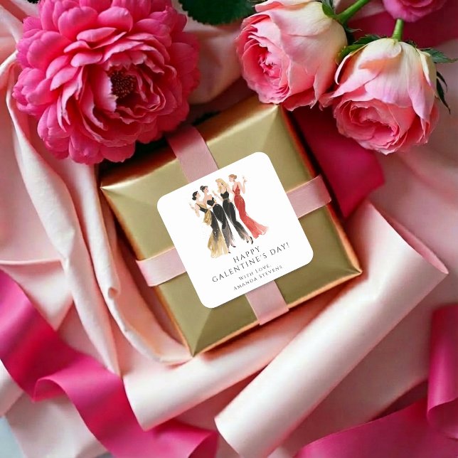 Pegatina Cuadrada Glam Four Pretty Elegant Ladies Galentine's Day (Glam Four Pretty Elegant Ladies Galentine's Day Square Sticker for Your Best Fiends.)