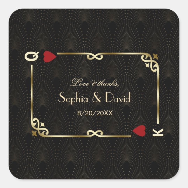 Pegatina Cuadrada Glam Gatsby Casino Las Vegas Poker Boda (Anverso)