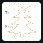 Pegatina Cuadrada Glam Gold Purpurina Sparkle Christmas Tree<br><div class="desc">Bonito Glam Gold Purpurina Glitz White Christmas Tree y Confetti sparkle puntos hacia y desde etiquetas para regalos</div>