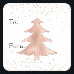 Pegatina Cuadrada Glam Gold Rubor Rosa Sparkle Christmas Tree<br><div class="desc">Bonito Glam Gold y Rubor Rosa White Christmas Tree and Confetti sparkle puntos hacia y desde etiquetas para regalos</div>