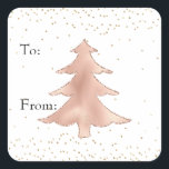 Pegatina Cuadrada Glam Gold Rubor Rosa Sparkle Christmas Tree<br><div class="desc">Bonito Glam Gold y Rubor Rosa White Christmas Tree and Confetti sparkle puntos hacia y desde etiquetas para regalos</div>