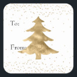 Pegatina Cuadrada Glam Gold White Sparkle Christmas Tree<br><div class="desc">Bonito Glam Gold White Christmas Tree y Confetti sparkle puntos hacia y desde etiquetas para regalos</div>