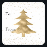 Pegatina Cuadrada Glam Gold White Sparkle Christmas Tree<br><div class="desc">Bonito Glam Gold White Christmas Tree y Confetti sparkle puntos hacia y desde etiquetas para regalos</div>
