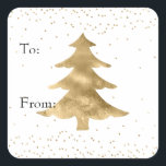 Pegatina Cuadrada Glam Gold White Sparkle Christmas Tree<br><div class="desc">Bonito Glam Gold White Christmas Tree y Confetti sparkle puntos hacia y desde etiquetas para regalos</div>