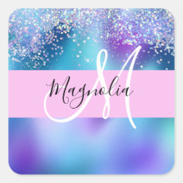 Pegatina Cuadrada Glam Holographic Mermaid Purpurina Sparkle Monogra
