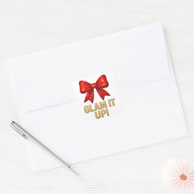 Pegatina Cuadrada Glam It Up Sparkle Bow — Confianza energética (Sobre)