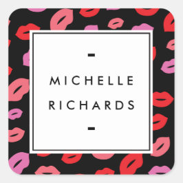 Pegatina Cuadrada Glam Lip Imprimir maquillaje Artista Belleza Rosa/