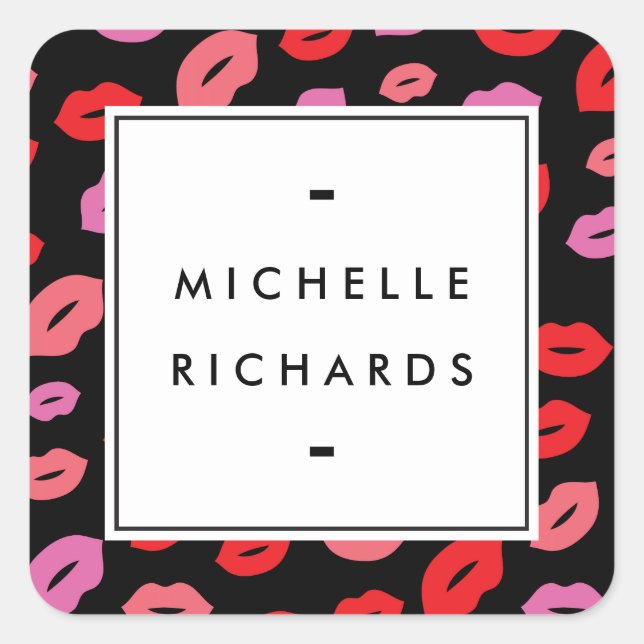 Pegatina Cuadrada Glam Lip Imprimir maquillaje Artista Belleza Rosa/ (Anverso)