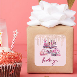 Pegatina Cuadrada Glam Makeup Chica Cumpleaños