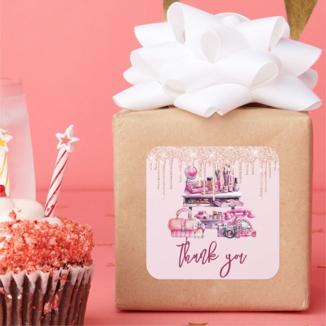 Pegatina Cuadrada Glam Makeup Chica Cumpleaños (Fiesta)